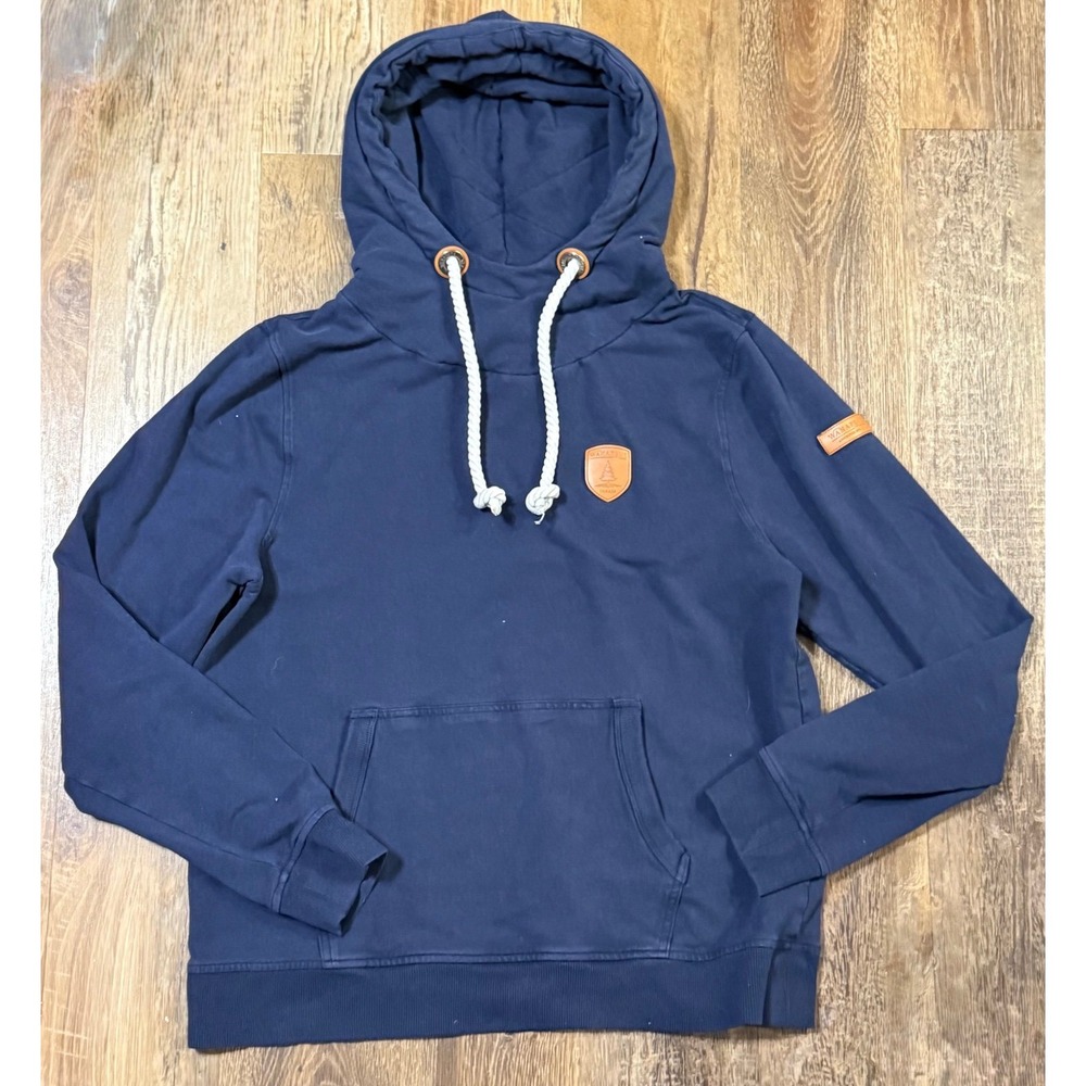 Wanakome Mens Size Large Blue Sweatshirt Hoodie Logo Pocket quilted Hood